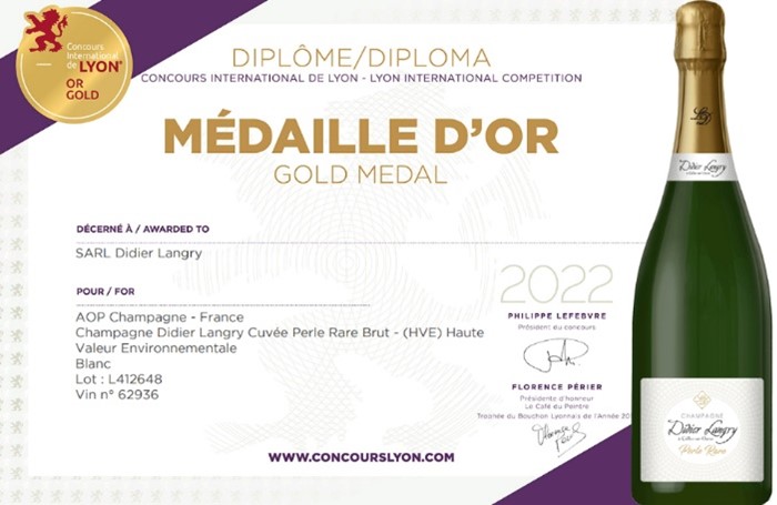 cuvée perle rare - diplôme officiel - médaille d'or au concours 2022